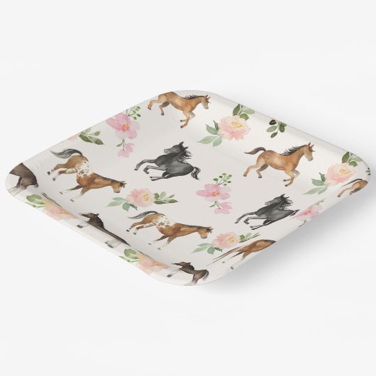 Land Paard Bloemen Papier Borden Papieren Bordje (Gebogen)