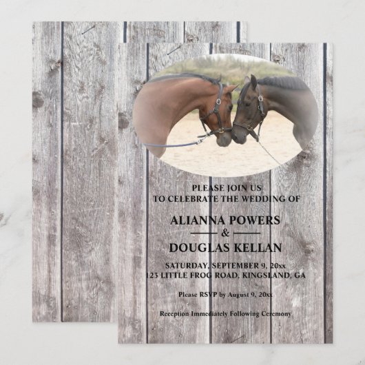 Land Paarden Grijs Barnboard bruiloft Kaart (Voorkant / Achterkant)