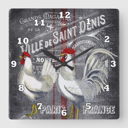 Land  Parijs rooster decor Vierkante Klok (Voorkant)