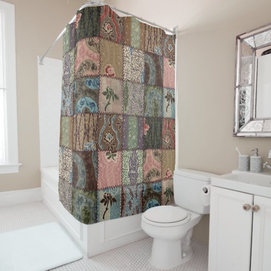 Land patchwork quilt, 3D textuur. Douchegordijn (In situ)