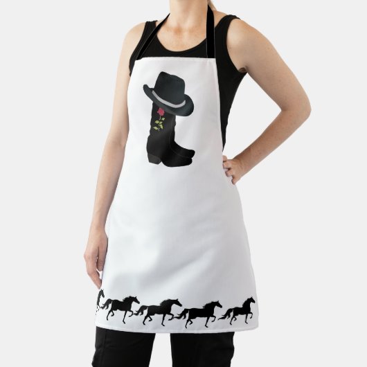 Land Pet, Boots & Horses op White Apron Schort (Insitu)