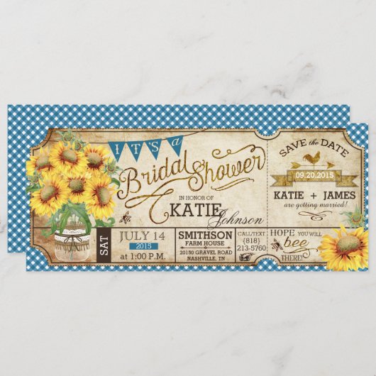Land Picnic Sunflower Rustisch Vrijgezellenfeest Save The Date (Voorkant / Achterkant)
