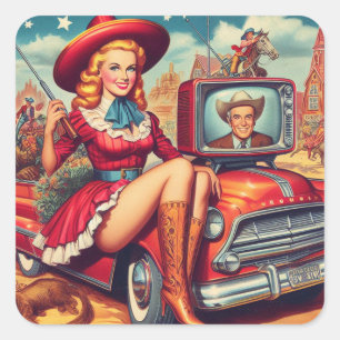 land Pin-up Illustratie Vierkante Sticker