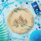 Land Pinecone Elegant Greenery Holiday Papieren Bordje (Feest)