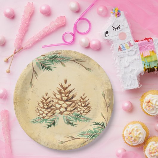 Land Pinecone  Elegant Greenery Holiday Papieren Bordje (Feest)