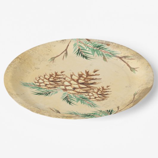 Land Pinecone  Elegant Greenery Holiday Papieren Bordje (Gekanteld)
