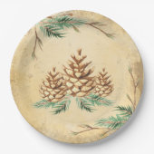 Land Pinecone  Elegant Greenery Holiday Papieren Bordje (Voorkant)