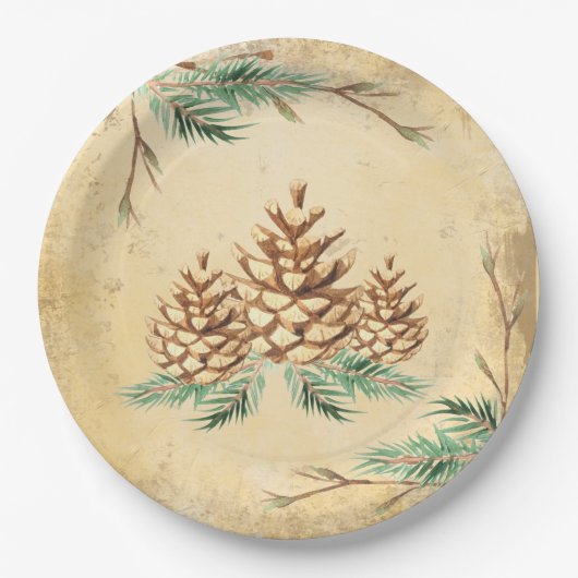 Land Pinecone Elegant Greenery Holiday Papieren Bordje (Voorkant)