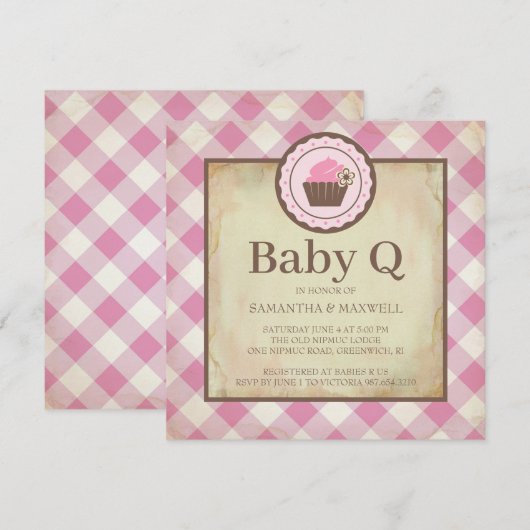 Land Pink Gingham and Cupcake Baby Q Picnic Kaart (Voorkant / Achterkant)