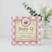 Land Pink Gingham and Cupcake Baby Q Picnic Kaart (Staand voorkant)