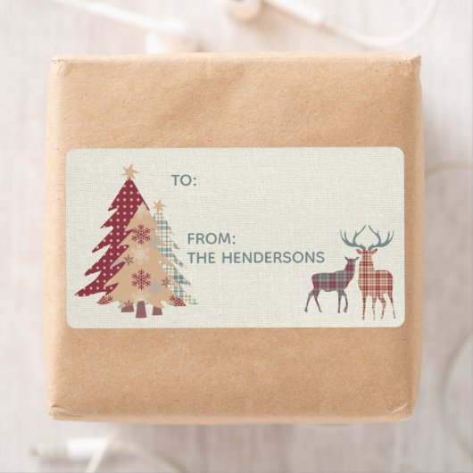 Land Plaids, Deer, Trees Gift Label Sticker (Insitu)
