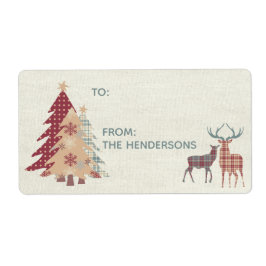 Land Plaids, Deer, Trees Gift Label Sticker