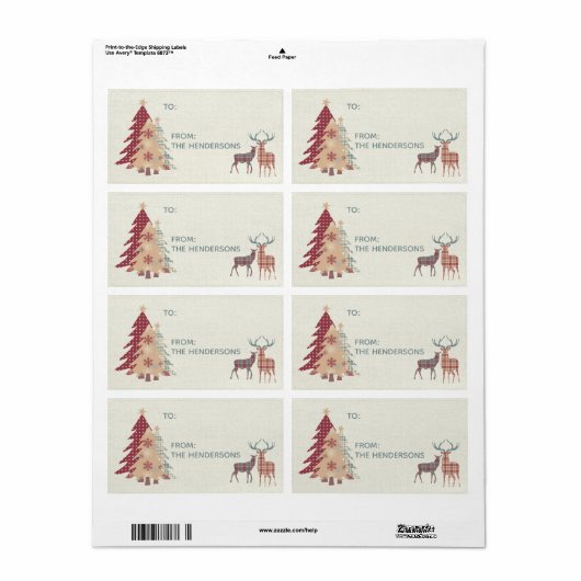 Land Plaids, Deer, Trees Gift Label Sticker (Full Sheet)