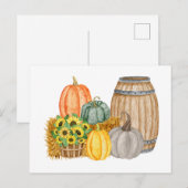 Land Pompoen Oogst - Zonnebloemen en Vat Briefkaart (Voorkant / Achterkant)