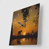 Land Pond-paard en vogels Vierkante Klok (Hoek)