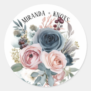 Land Populair Winter Roze Stoffig Blauw Bruiloft Ronde Sticker