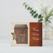 Land Prim Sneeuwman & Saltbox House Design Feestdagenkaart (Staand voorkant)