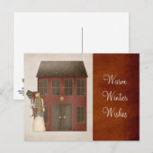 Land Prim Sneeuwman & Saltbox House Design Feestdagenkaart (Voorkant / Achterkant)