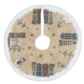 Land Primitief dorp en Snowmen Imitatie Linnen Kerstboom Kleed (Voorkant)