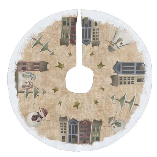 Land Primitief dorp en Snowmen Imitatie Linnen Kerstboom Kleed (Voorkant)