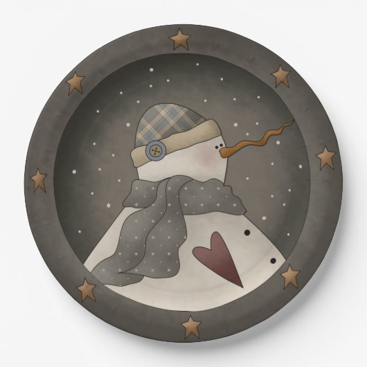 Land Primitief Snowman Papieren Bordje (Voorkant)