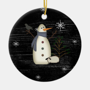 Land Primitief Snowman & Snowflakes Ornament