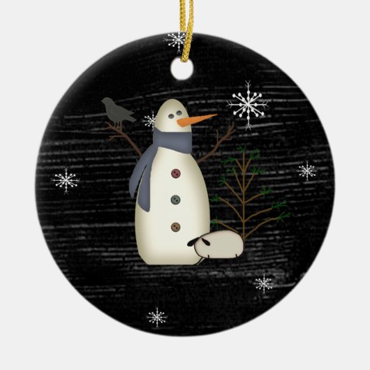 Land Primitief Snowman & Snowflakes Ornament (Voorkant)