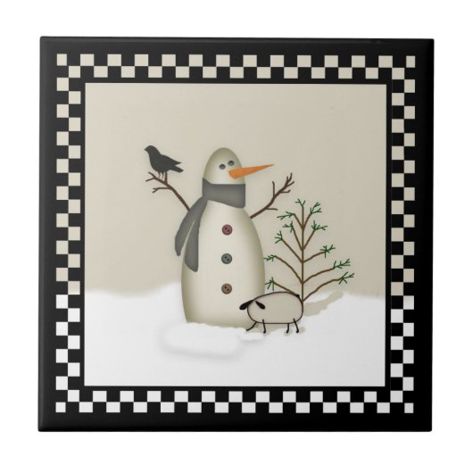 Land Primitief Snowman Tile Tegeltje (Voorkant)