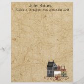 Land Primitive Folk Art Blue Saltbox Home Briefhoofd (Voorkant)