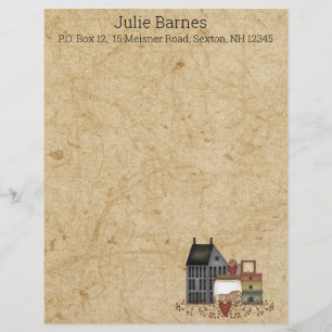 Land Primitive Folk Art Blue Saltbox Home Briefhoofd