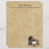 Land Primitive Folk Art Blue Saltbox Home Briefhoofd (Voorkant / Achterkant)