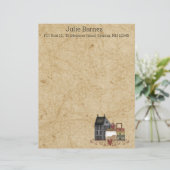 Land Primitive Folk Art Blue Saltbox Home Briefhoofd (Staand voorkant)