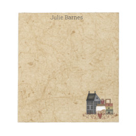 Land Primitive Folk Art Blue Saltbox Home Notitieblok