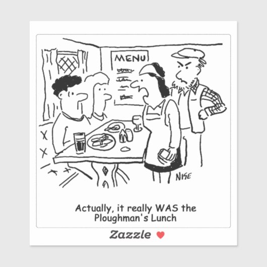 Land Pub Plowman's Lunch Cartoon. Sticker (Vel)