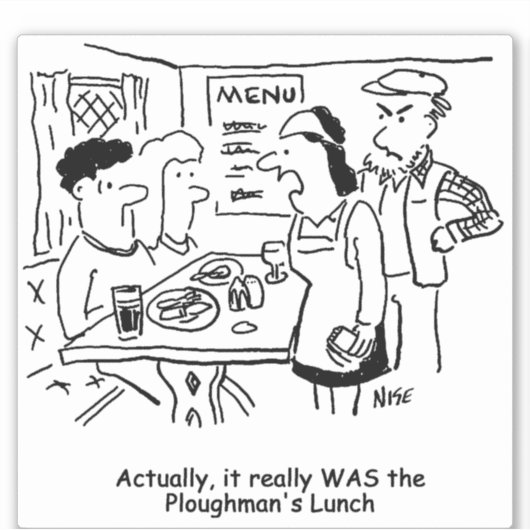 Land Pub Plowman's Lunch Cartoon. Sticker (Voorkant)