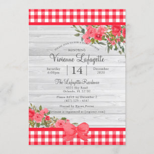 Land Red Gingham Floral Baby shower Kaart