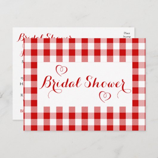 Land Red Gingham Pset Rustic Vrijgezellenfeest Uitnodiging Briefkaart (Voorkant / Achterkant)