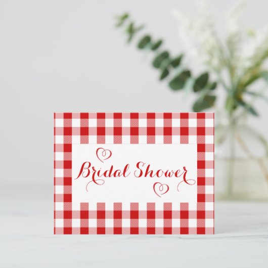 Land Red Gingham Pset Rustic Vrijgezellenfeest Uitnodiging Briefkaart (Staand voorkant)