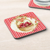 Land Red Gingham with Fruit Basket Set of 6 Bier Onderzetter (Linkerzijde)