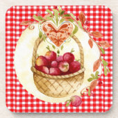 Land Red Gingham with Fruit Basket Set of 6 Bier Onderzetter (Voorkant)