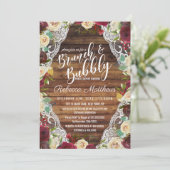 Land Red Ivory Floral Lace Wood Brunch Bubble Kaart (Staand voorkant)