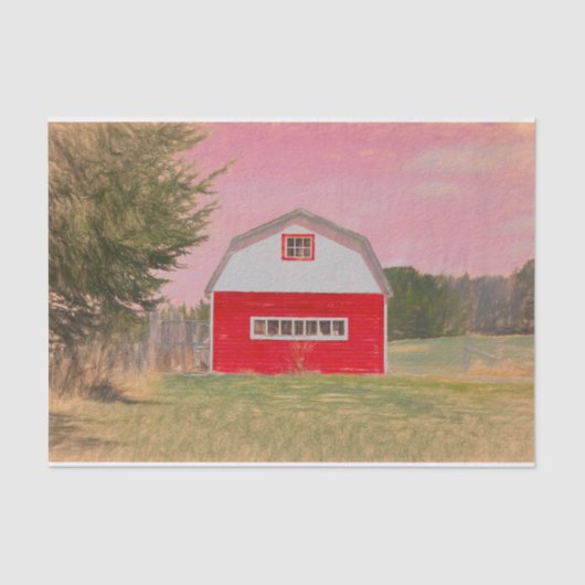 Land Red White Barn Pink Sky Tissuepapier (Voorkant)
