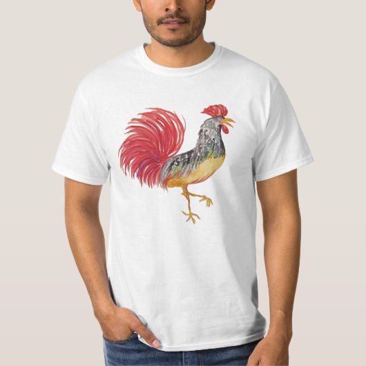 Land Rode Haan Waterverf Illustratie T-shirt (Voorkant)