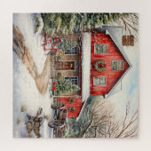 Land Rode Schuur in de winter Legpuzzel (Horizontaal)