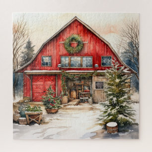 Land Rode Schuur in de winter Legpuzzel