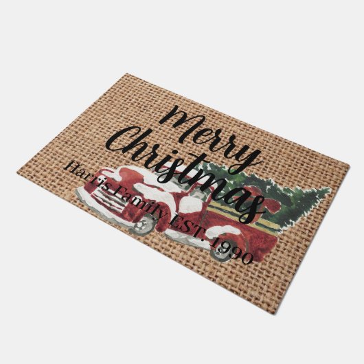 Land rode vrachtwagen Familienaam design op schoot Deurmat (Schuin)