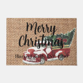 Land rode vrachtwagen Familienaam design op schoot Deurmat (Voorkant)