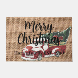 Land rode vrachtwagen Familienaam design op schoot Deurmat