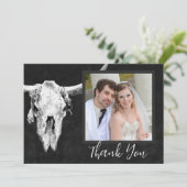 Land Rodeo Western Zwart Wit Bull Skull Foto Bedankkaart (Staand voorkant)