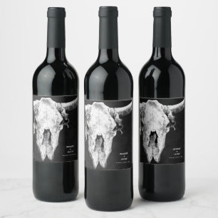 Land Rodeo Western Zwart-wit Bull Skull Wijn Etiket